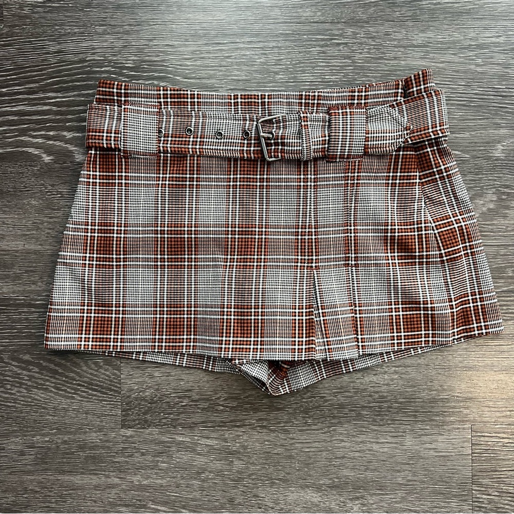 Free People Sage Rust Brown Plaid Mini Skort - Picture 3 of 9